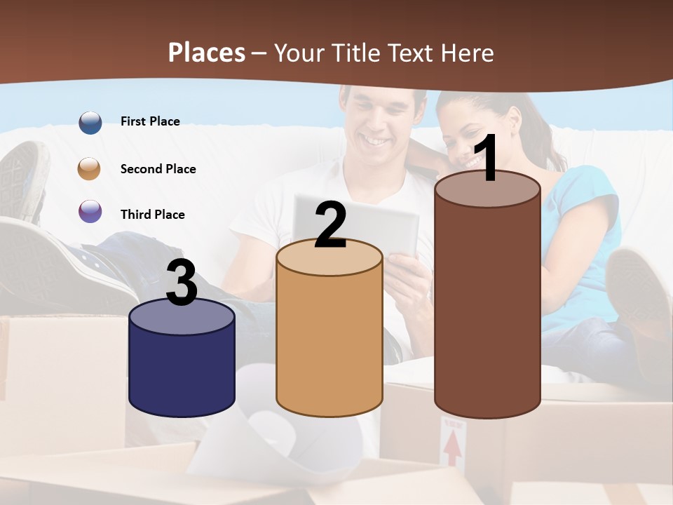 A Man And Woman Sitting On A Couch Surrounded By Boxes PowerPoint Template