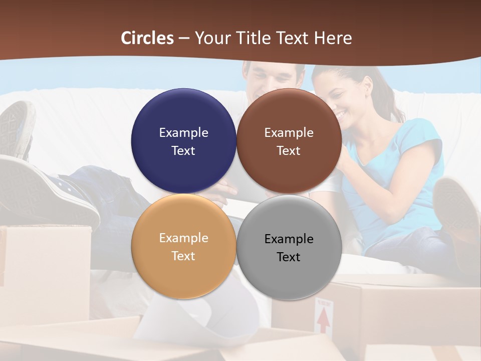 A Man And Woman Sitting On A Couch Surrounded By Boxes PowerPoint Template