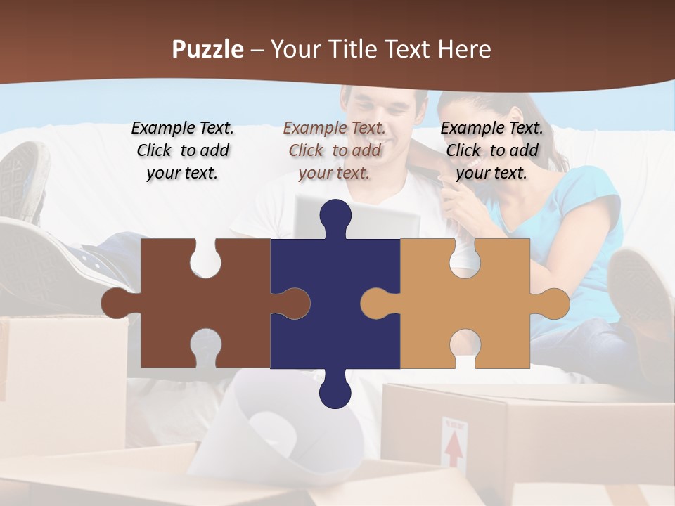 A Man And Woman Sitting On A Couch Surrounded By Boxes PowerPoint Template