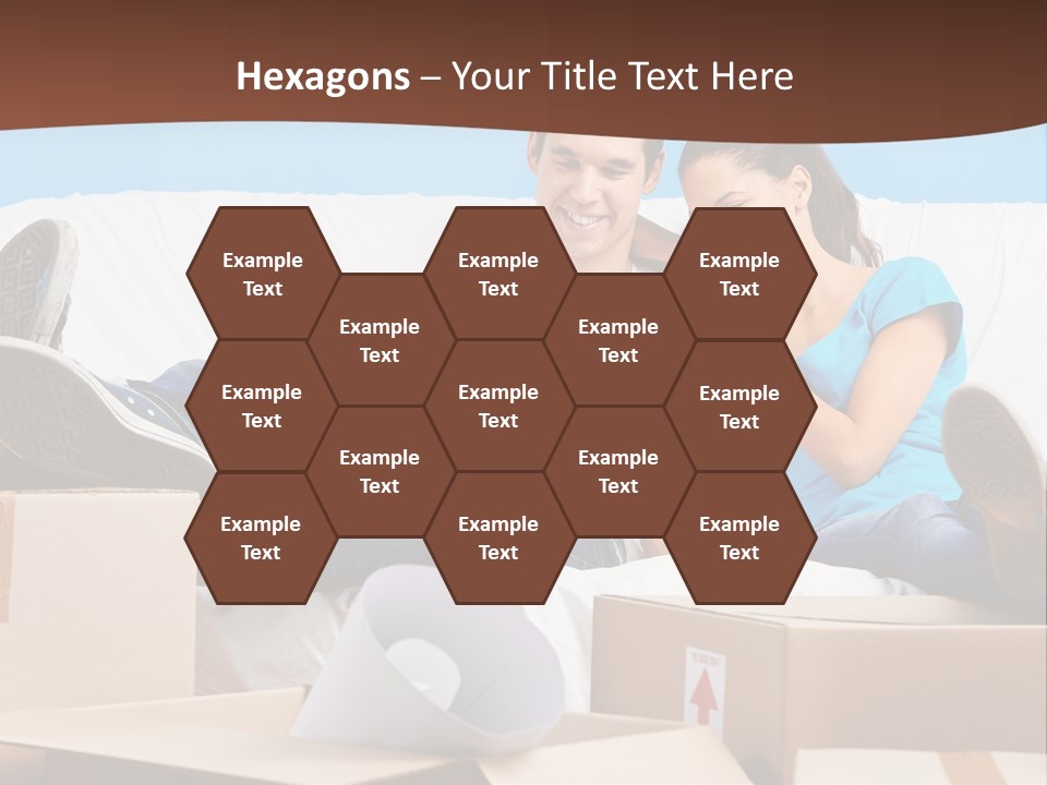 A Man And Woman Sitting On A Couch Surrounded By Boxes PowerPoint Template