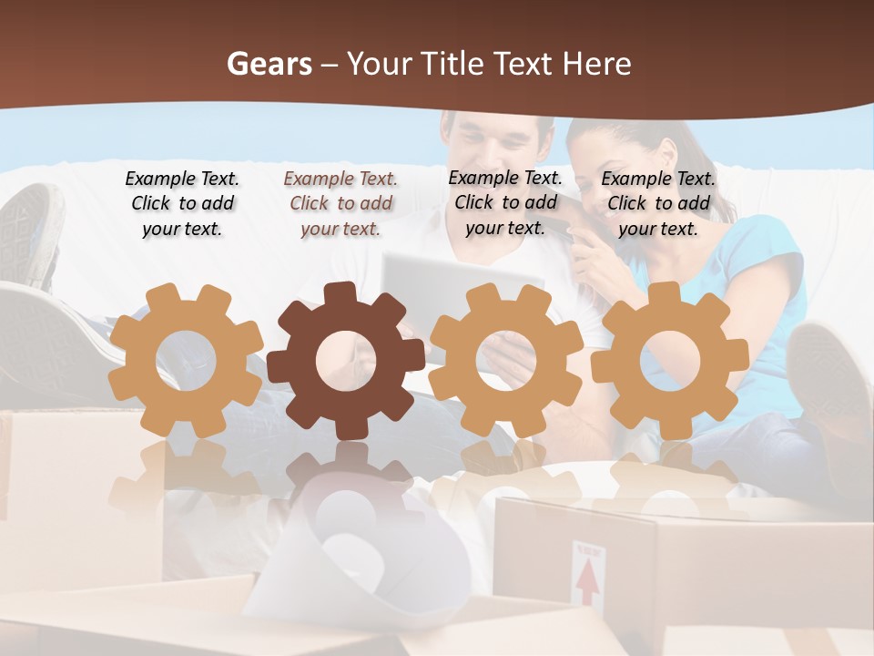 A Man And Woman Sitting On A Couch Surrounded By Boxes PowerPoint Template