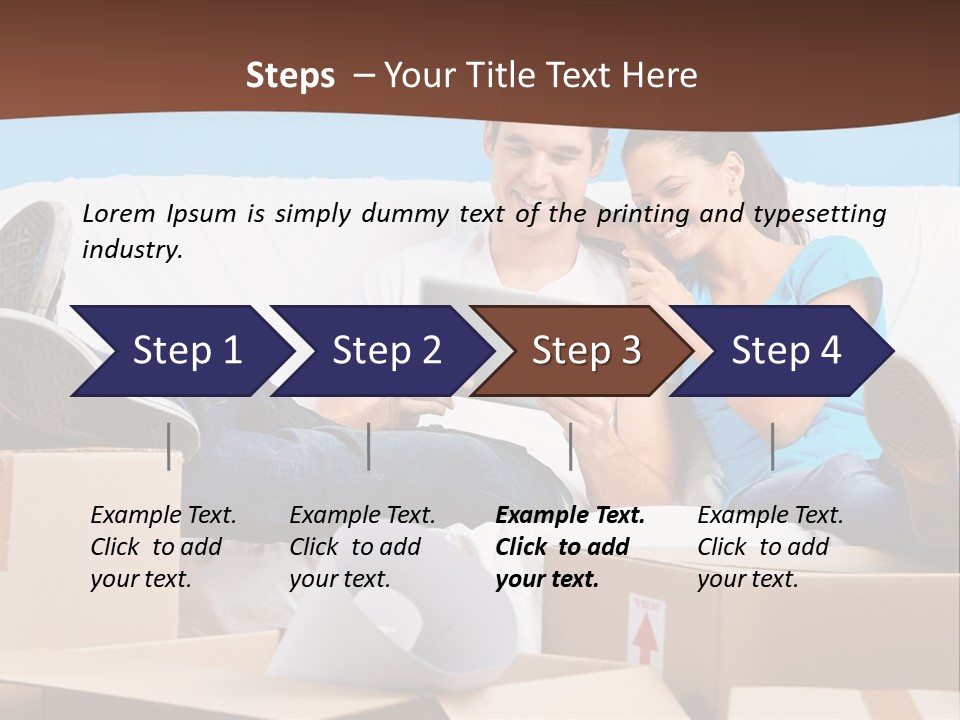 A Man And Woman Sitting On A Couch Surrounded By Boxes PowerPoint Template