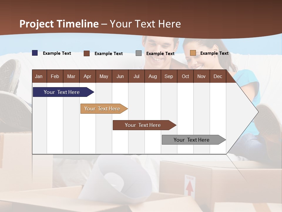 A Man And Woman Sitting On A Couch Surrounded By Boxes PowerPoint Template