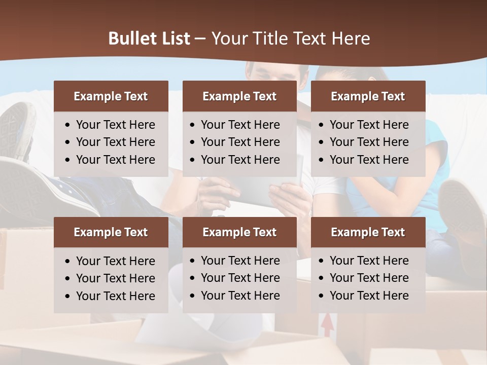 A Man And Woman Sitting On A Couch Surrounded By Boxes PowerPoint Template