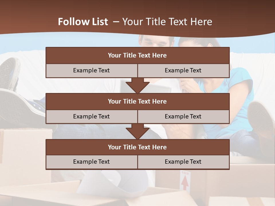 A Man And Woman Sitting On A Couch Surrounded By Boxes PowerPoint Template