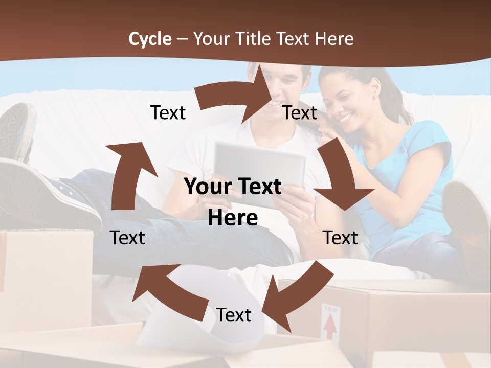 A Man And Woman Sitting On A Couch Surrounded By Boxes PowerPoint Template