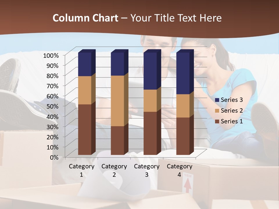 A Man And Woman Sitting On A Couch Surrounded By Boxes PowerPoint Template
