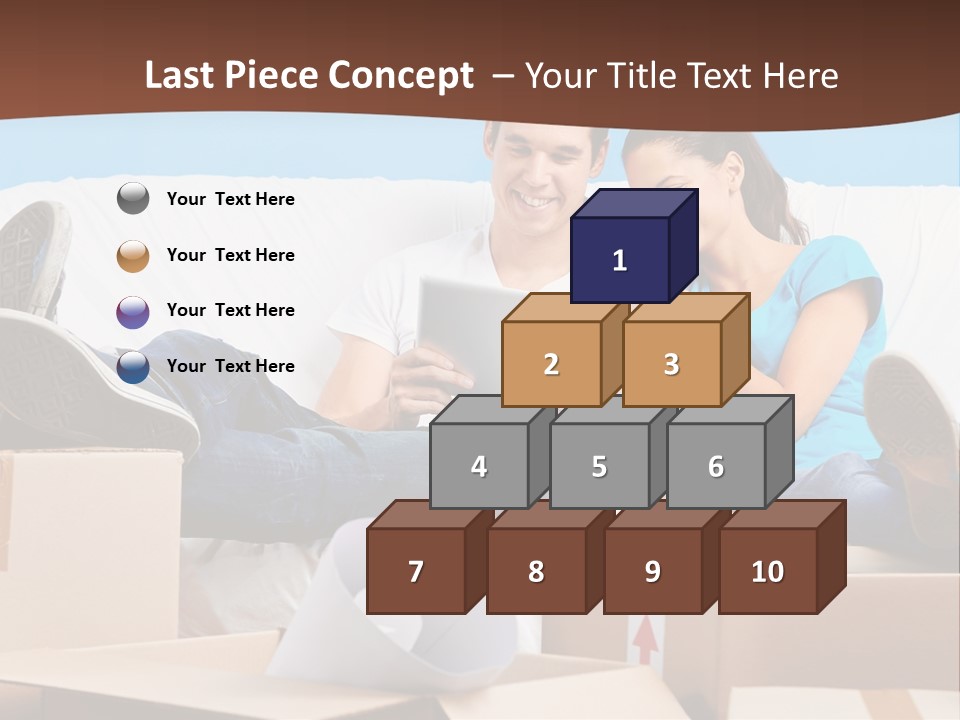 A Man And Woman Sitting On A Couch Surrounded By Boxes PowerPoint Template
