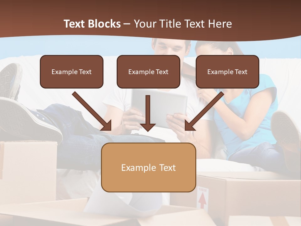 A Man And Woman Sitting On A Couch Surrounded By Boxes PowerPoint Template