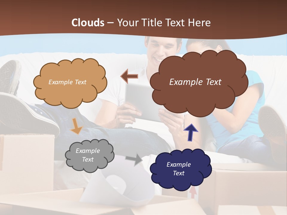 A Man And Woman Sitting On A Couch Surrounded By Boxes PowerPoint Template