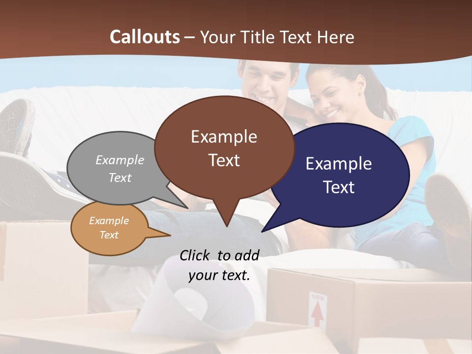 A Man And Woman Sitting On A Couch Surrounded By Boxes PowerPoint Template