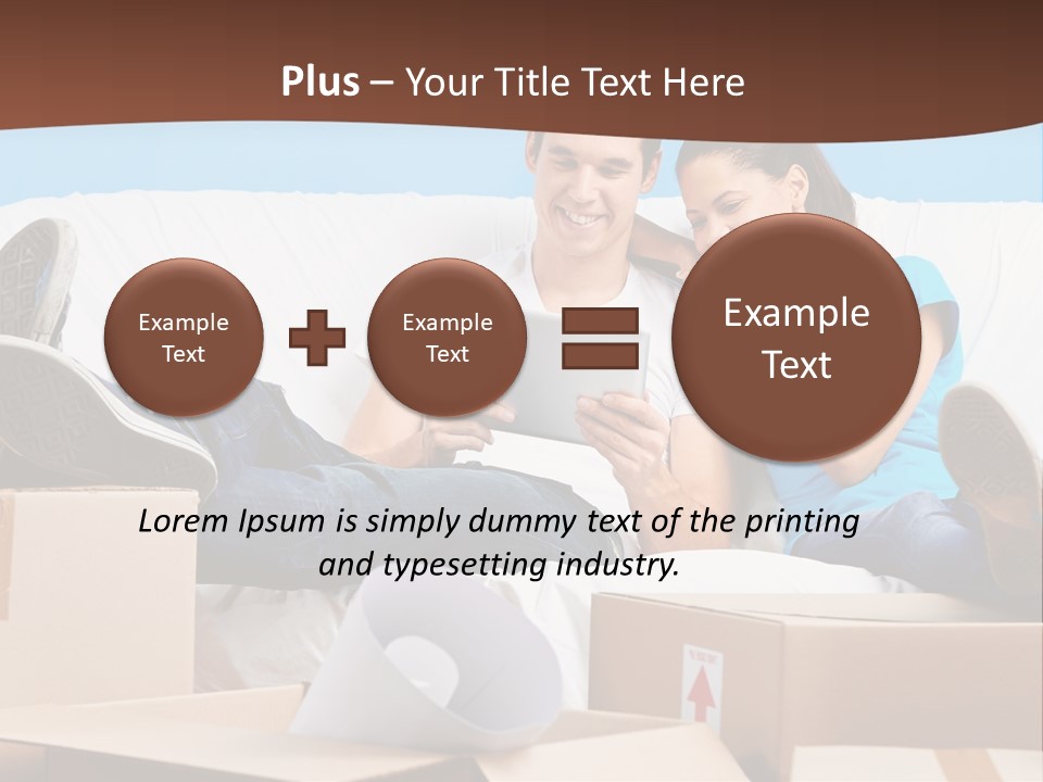 A Man And Woman Sitting On A Couch Surrounded By Boxes PowerPoint Template