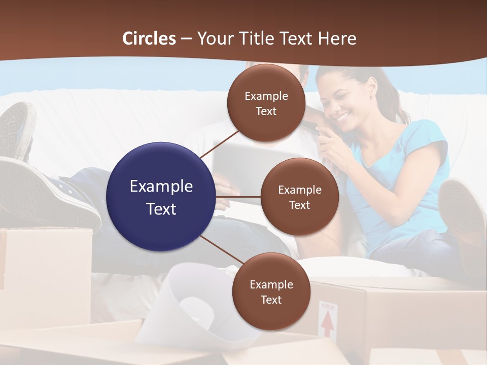 A Man And Woman Sitting On A Couch Surrounded By Boxes PowerPoint Template