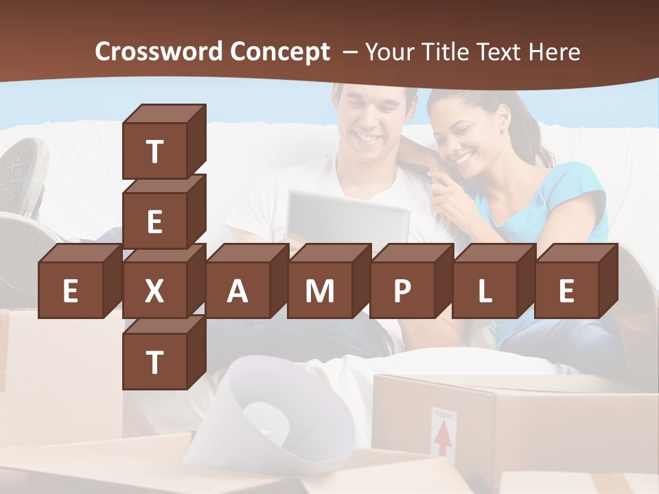 A Man And Woman Sitting On A Couch Surrounded By Boxes PowerPoint Template