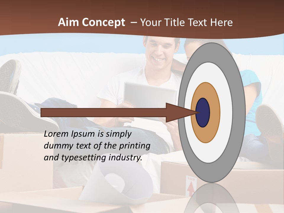 A Man And Woman Sitting On A Couch Surrounded By Boxes PowerPoint Template