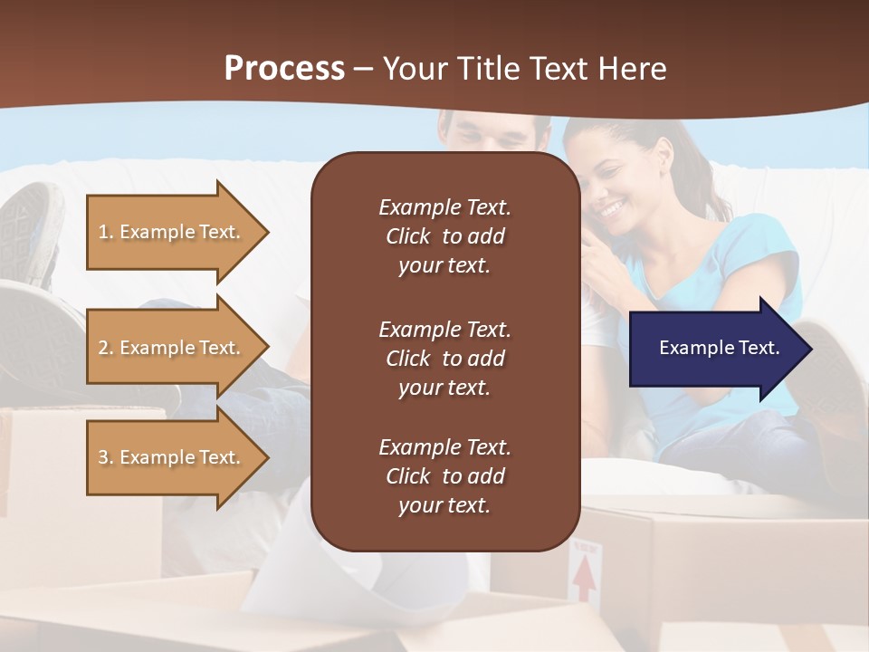 A Man And Woman Sitting On A Couch Surrounded By Boxes PowerPoint Template