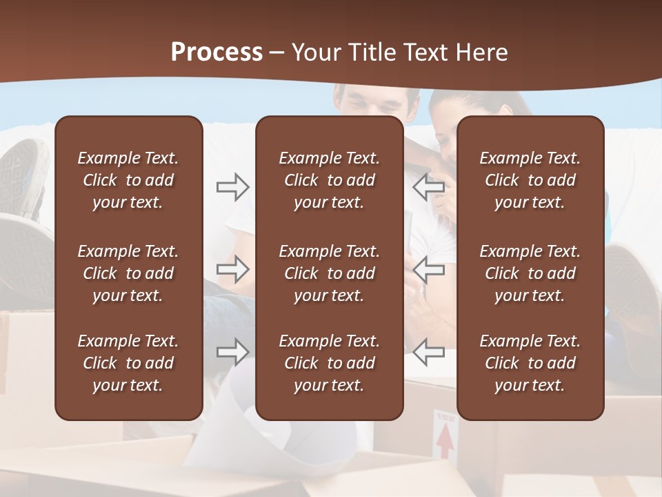 A Man And Woman Sitting On A Couch Surrounded By Boxes PowerPoint Template