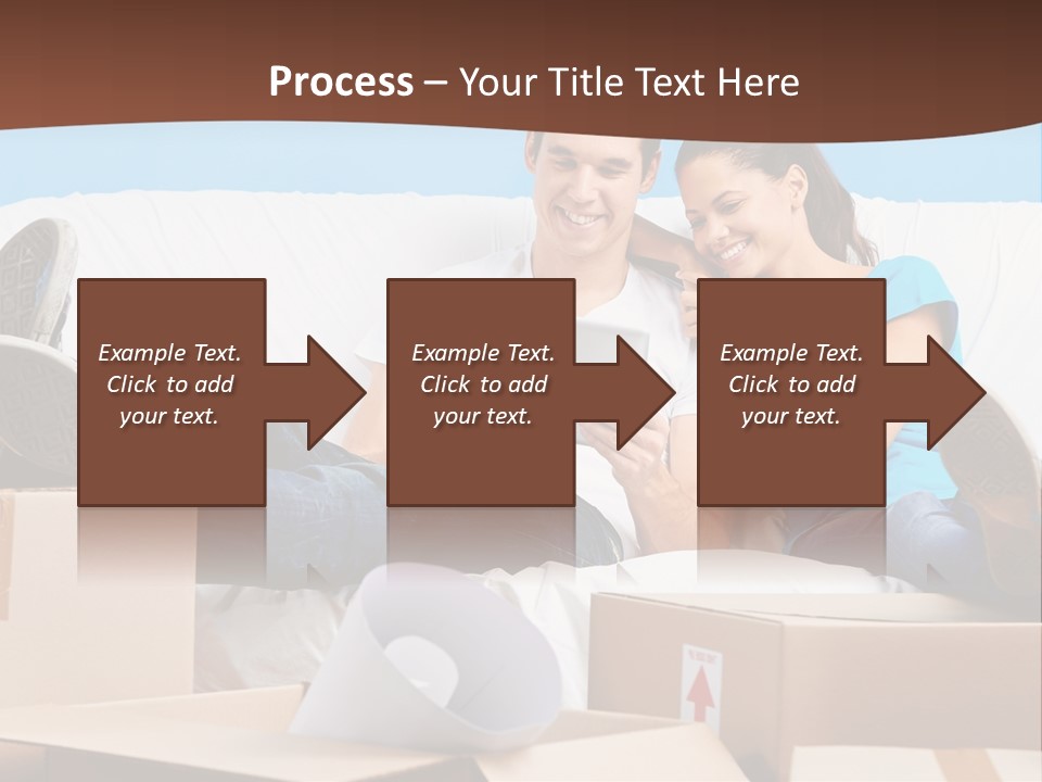 A Man And Woman Sitting On A Couch Surrounded By Boxes PowerPoint Template