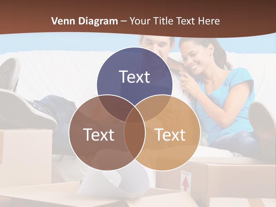 A Man And Woman Sitting On A Couch Surrounded By Boxes PowerPoint Template