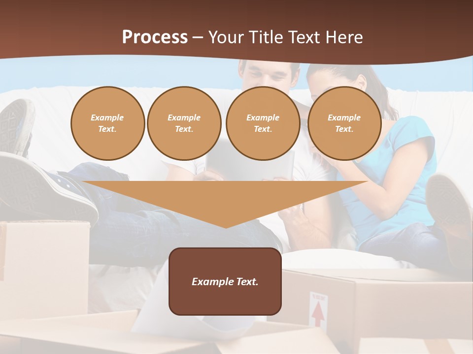 A Man And Woman Sitting On A Couch Surrounded By Boxes PowerPoint Template