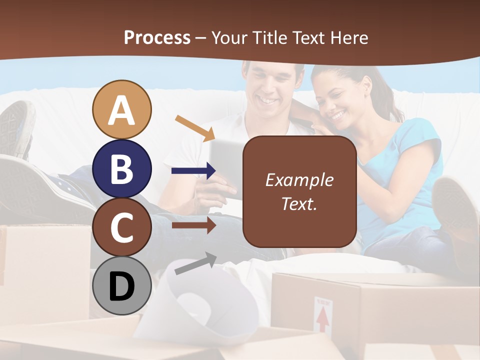 A Man And Woman Sitting On A Couch Surrounded By Boxes PowerPoint Template