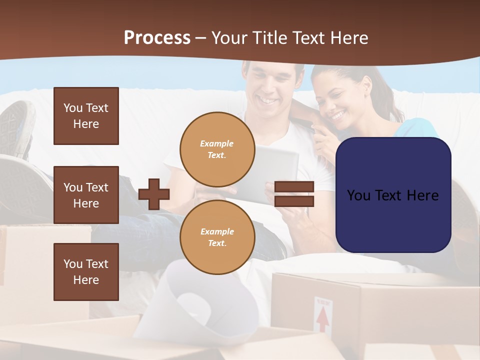 A Man And Woman Sitting On A Couch Surrounded By Boxes PowerPoint Template