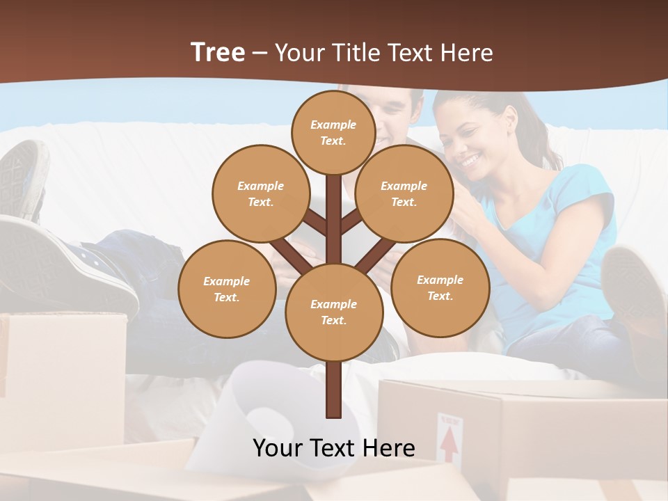 A Man And Woman Sitting On A Couch Surrounded By Boxes PowerPoint Template