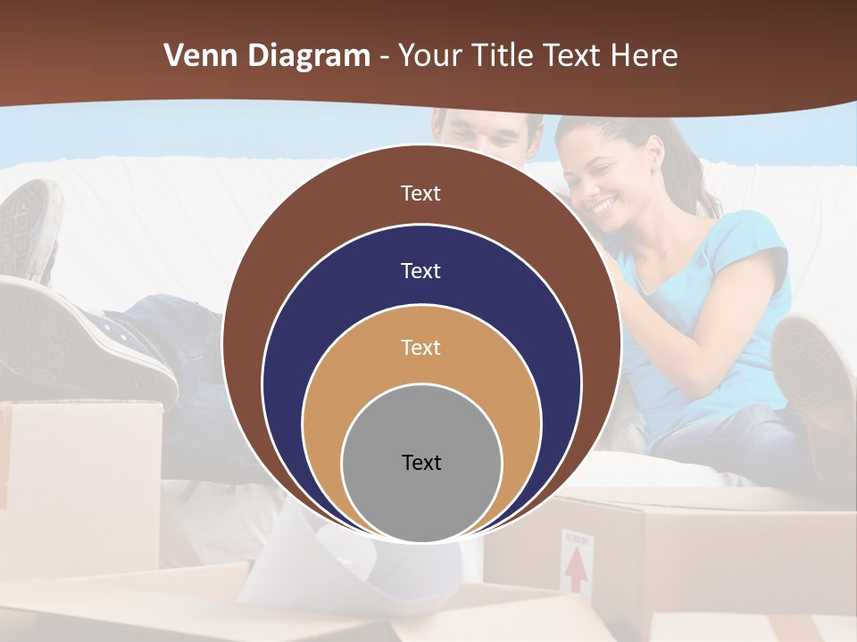 A Man And Woman Sitting On A Couch Surrounded By Boxes PowerPoint Template
