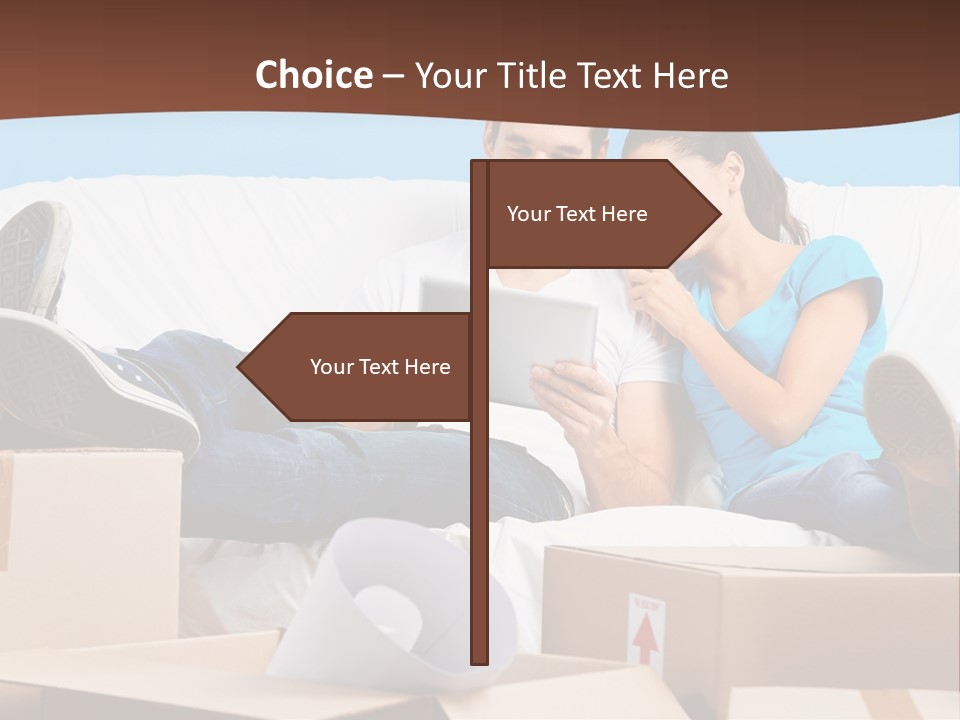 A Man And Woman Sitting On A Couch Surrounded By Boxes PowerPoint Template