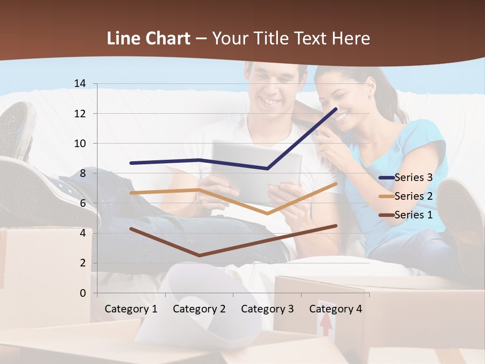 A Man And Woman Sitting On A Couch Surrounded By Boxes PowerPoint Template