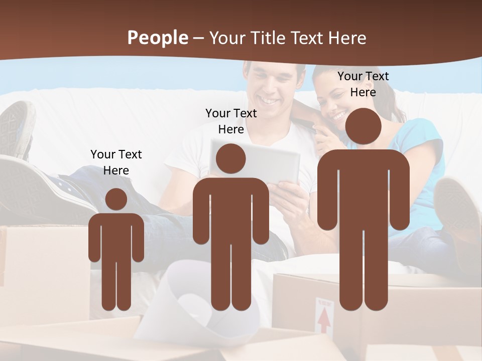 A Man And Woman Sitting On A Couch Surrounded By Boxes PowerPoint Template