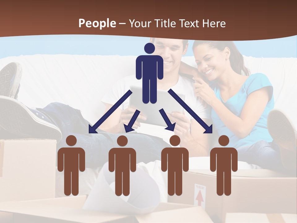 A Man And Woman Sitting On A Couch Surrounded By Boxes PowerPoint Template