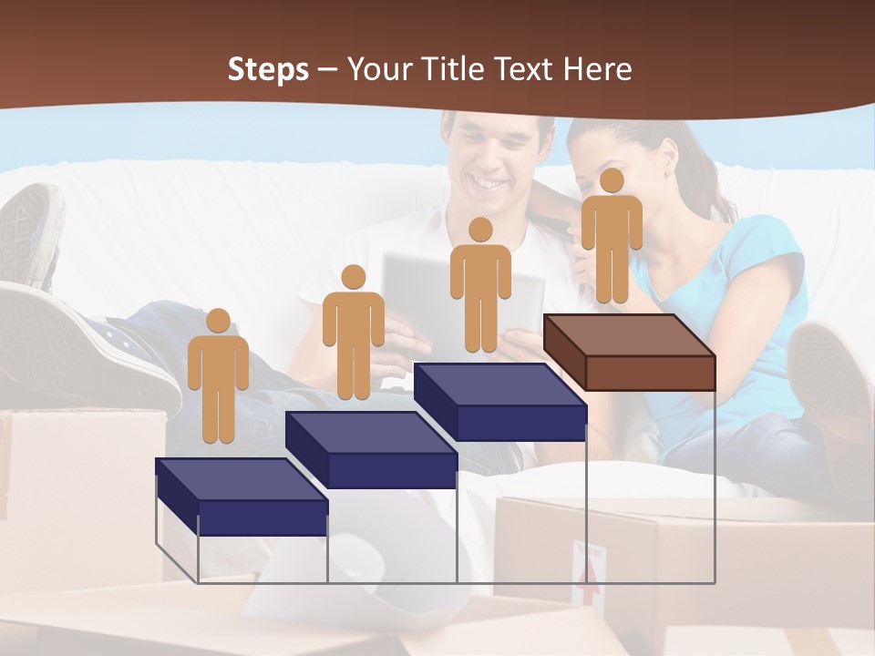 A Man And Woman Sitting On A Couch Surrounded By Boxes PowerPoint Template