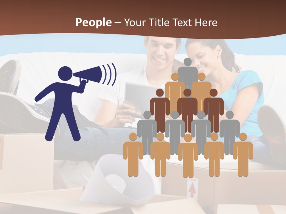 A Man And Woman Sitting On A Couch Surrounded By Boxes PowerPoint Template