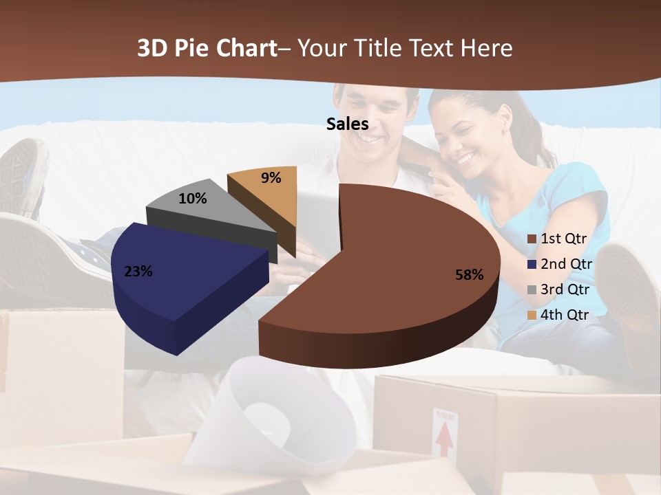 A Man And Woman Sitting On A Couch Surrounded By Boxes PowerPoint Template