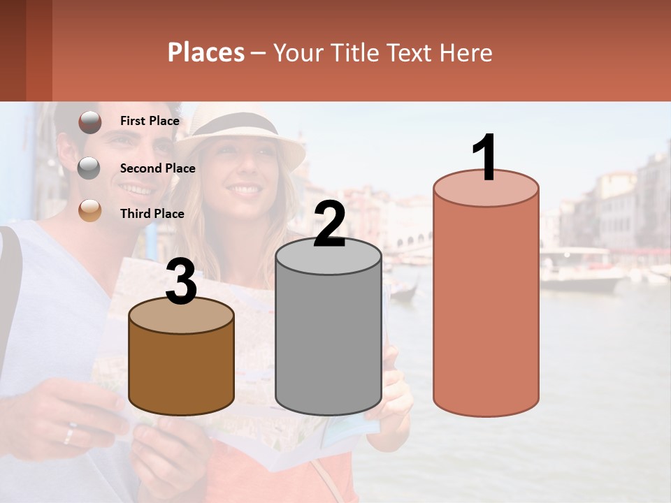 A Man And Woman Holding A Map In Front Of A Body Of Water PowerPoint Template