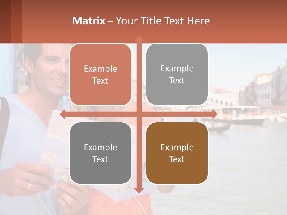 A Man And Woman Holding A Map In Front Of A Body Of Water PowerPoint Template