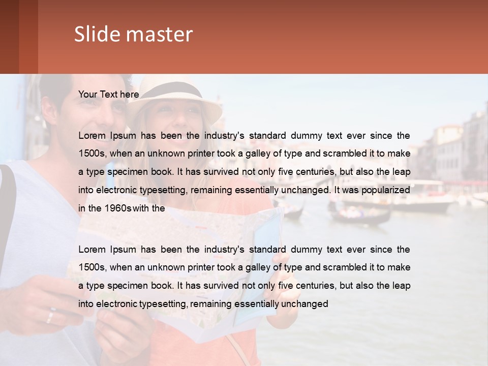 A Man And Woman Holding A Map In Front Of A Body Of Water PowerPoint Template