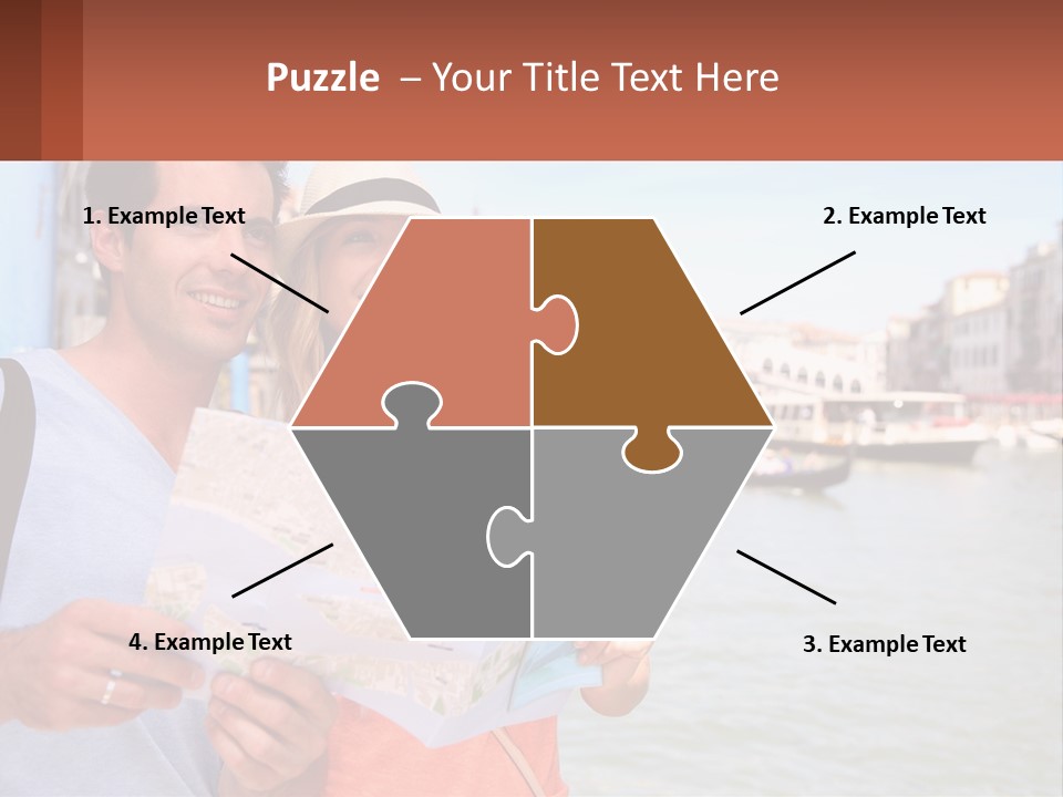 A Man And Woman Holding A Map In Front Of A Body Of Water PowerPoint Template