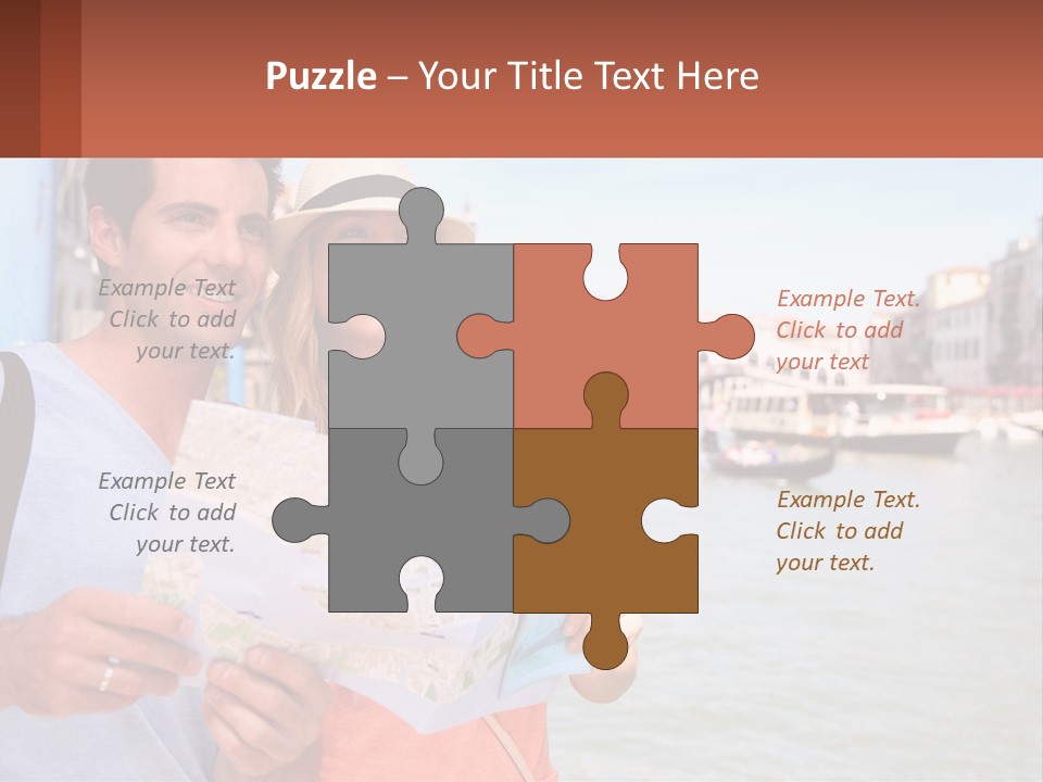 A Man And Woman Holding A Map In Front Of A Body Of Water PowerPoint Template