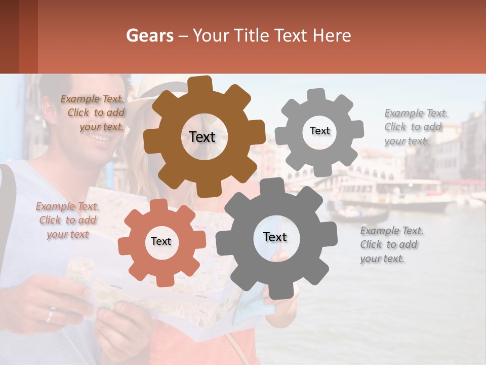 A Man And Woman Holding A Map In Front Of A Body Of Water PowerPoint Template