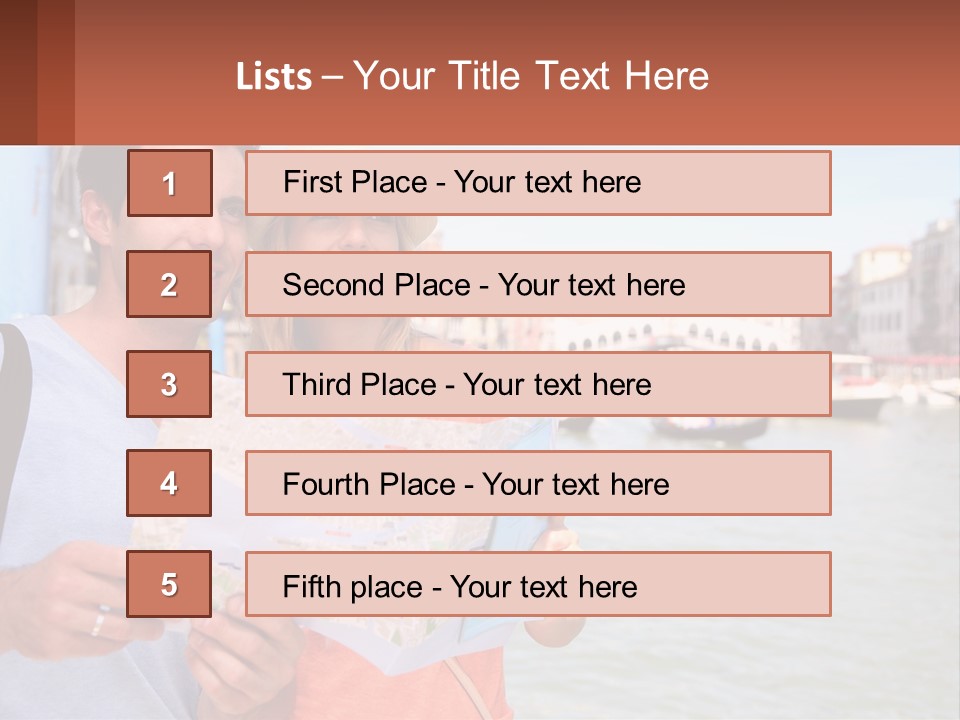 A Man And Woman Holding A Map In Front Of A Body Of Water PowerPoint Template