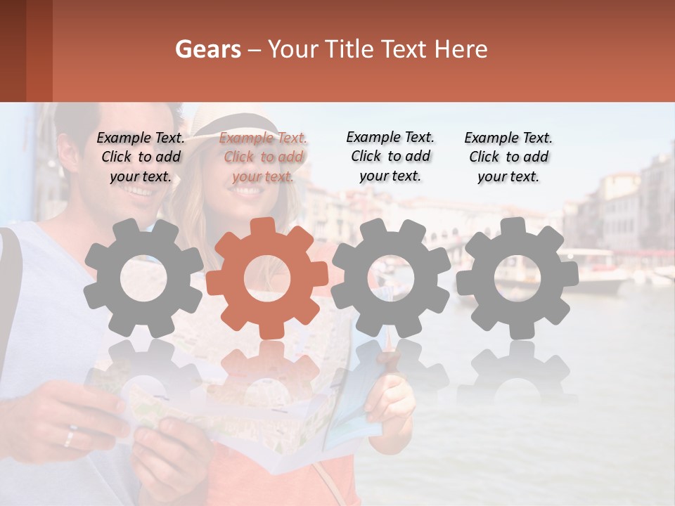 A Man And Woman Holding A Map In Front Of A Body Of Water PowerPoint Template