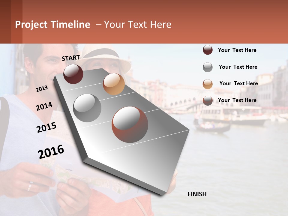 A Man And Woman Holding A Map In Front Of A Body Of Water PowerPoint Template