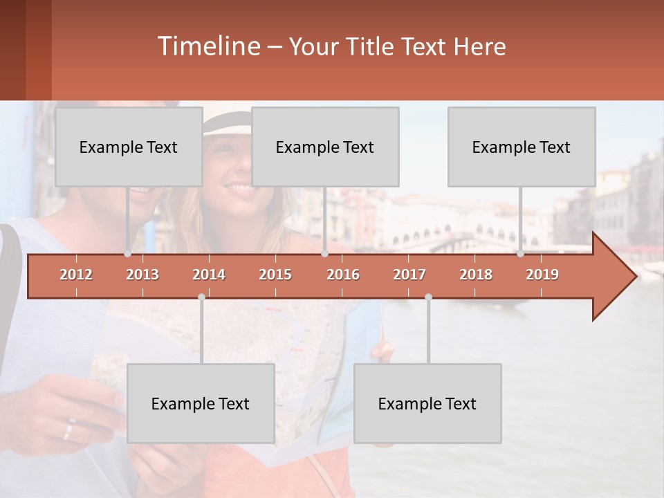 A Man And Woman Holding A Map In Front Of A Body Of Water PowerPoint Template
