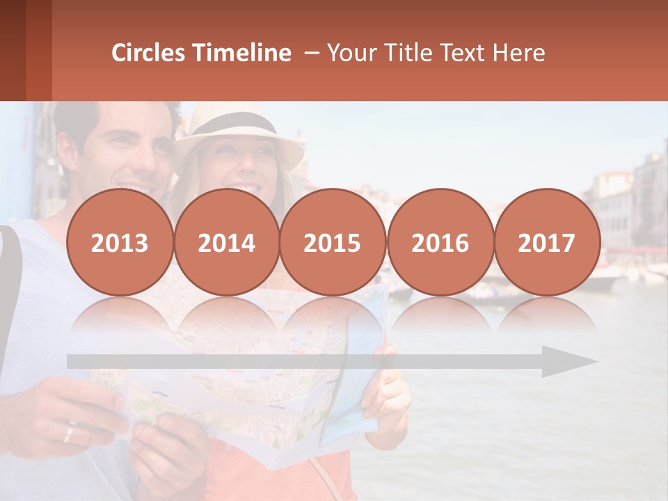 A Man And Woman Holding A Map In Front Of A Body Of Water PowerPoint Template