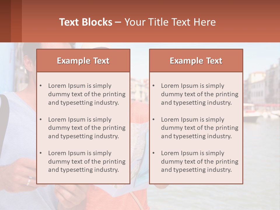 A Man And Woman Holding A Map In Front Of A Body Of Water PowerPoint Template