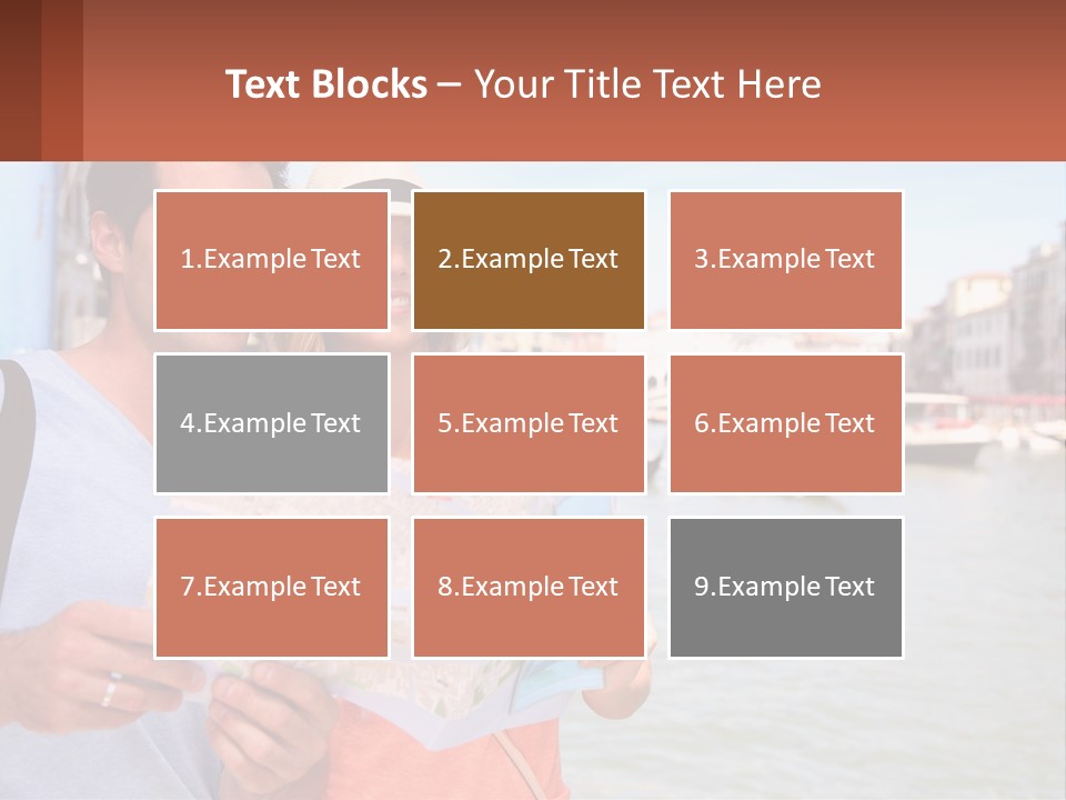 A Man And Woman Holding A Map In Front Of A Body Of Water PowerPoint Template