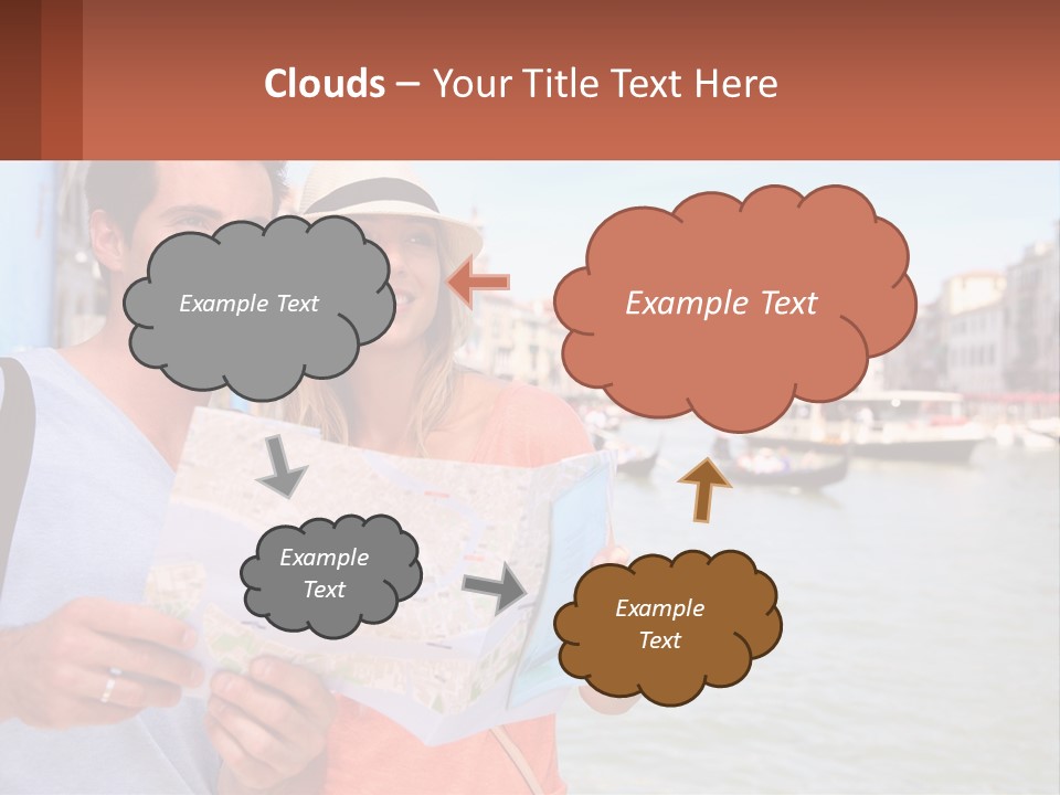 A Man And Woman Holding A Map In Front Of A Body Of Water PowerPoint Template