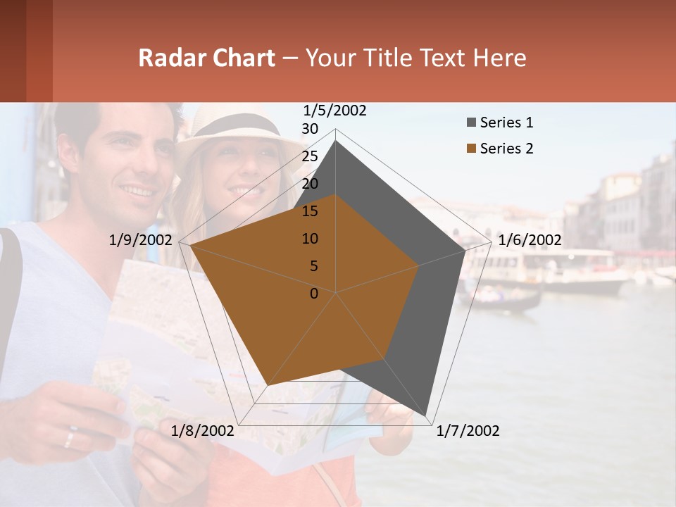 A Man And Woman Holding A Map In Front Of A Body Of Water PowerPoint Template